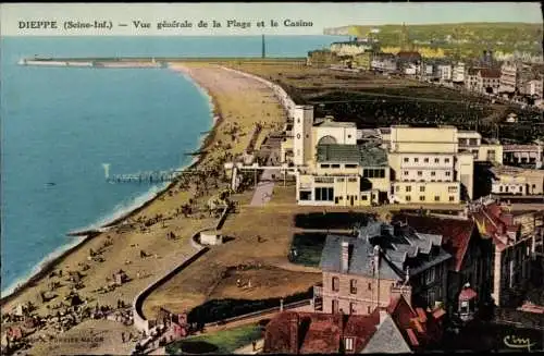 Ak Dieppe Seine Maritime, Vue generale de la Plage et le Casino