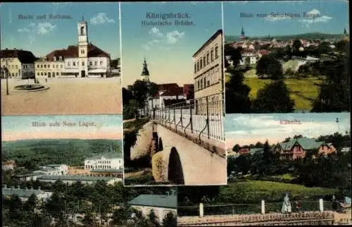 Ak Königsbrück in der Oberlausitz, Markt, Rathaus, Historische Brücke, Neues Lager, Käbnitz