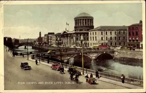 Ak Dublin Irland, Four Courts, Fluss Liffey