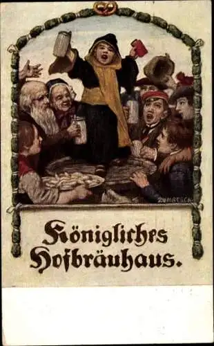 Künstler Ak Zumbusch, Ludwig von, München, Königliches Hofbräuhaus, Kindl, Bierrunde