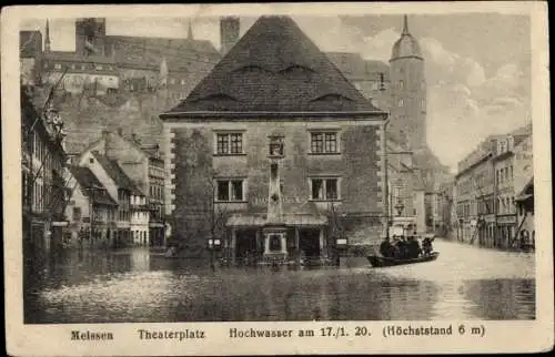 Ak Meißen an der Elbe, Theaterplatz, Hochwasser am 17.1.1920