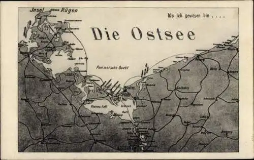 Landkarten Ak Die Ostsee, Pommern, Wo ich gewesen bin