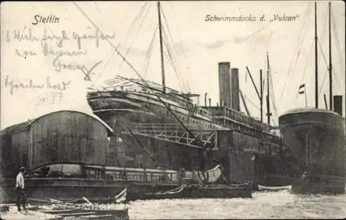 Ak Szczecin Stettin Pommern, Vulcan-Werft, Schwimmdocks