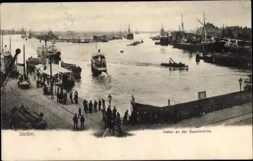 Ak Szczecin Stettin Pommern, Hafen an der Baumbrücke