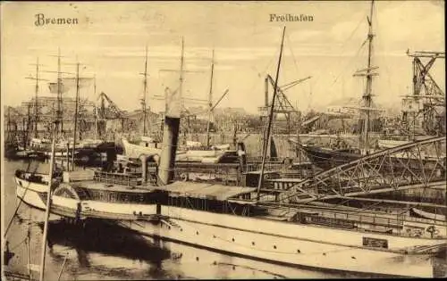 Ak Hansestadt Bremen, Freihafen, Raddampfer Hecht
