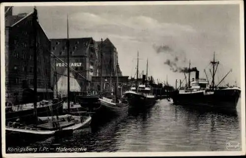 Ak Kaliningrad Königsberg Ostpreußen, Hafen mit Dampfer Memel