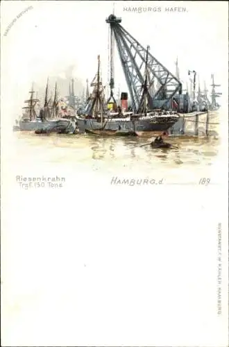 Litho Hamburg, Riesenkran im Hafen