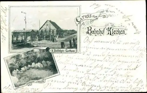 Ak Klecken Rosengarten Niedersachsen, Bahnhof, Gasthaus H. Böttcher, Hünengräber