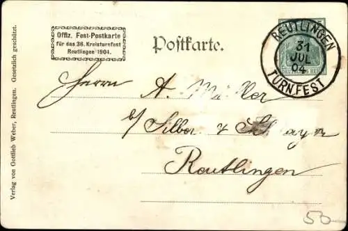 Künstler Ak Reutlingen in Württemberg, 36. Kreisturnfest 1904