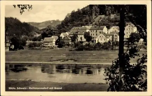 Ak Rathmannsdorf in der Sächsischen Schweiz, Ortsansicht mit Brand