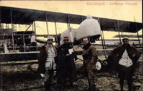 Ak Saloniki Griechenland, Aéroplane Francais, Französisches Militärflugzeug