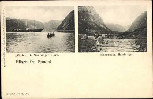 Ak Hardanger Norwegen, Dampfer Ceylon, Mauranger Fjord, Hotel Sundal