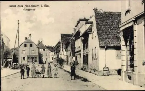 Ak Habsheim Elsass Haut Rhin, Blick in die Holzgasse, Kinder