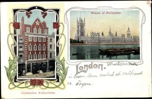Ak London City, Christliches Kellnerheim, Houses of Parliament