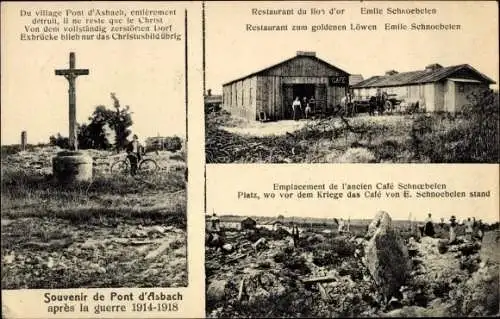 Ak Aspach Elsass Haut Rhin, Restaurant zum goldenen Löwen, vor und nach dem Krieg