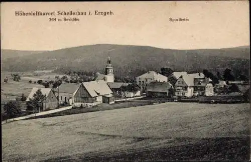 Ak Schellerhau Altenberg im Erzgebirge, Totalansicht, Sportheim