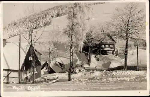 Foto Ak Seyda Jessen an der Elster, Häuser, Winteransicht