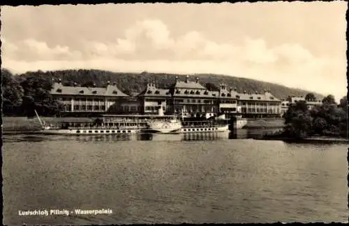 Ak Dresden Pillnitz an der Elbe, Lustschloss Pillnitz, Wasserpalais, Salondampfer