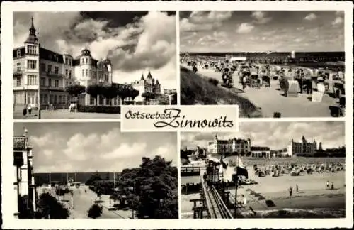 Ak Ostseebad Zinnowitz auf Usedom, Strand, Promenade, Strandkörbe, Badegäste
