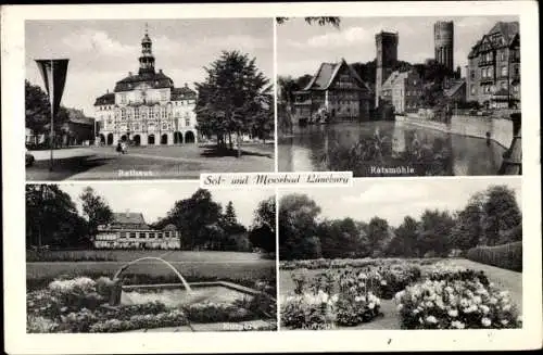 Ak Lüneburg in Niedersachsen, Sol- und Moorbad, Rathaus, Kurpark, Ratsmühle