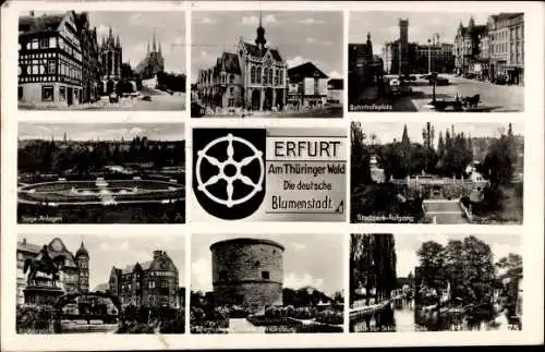 Ak Erfurt in Thüringen, Stadtpark-Aufgang, Bahnhofsplatz, Dom, Severikirche