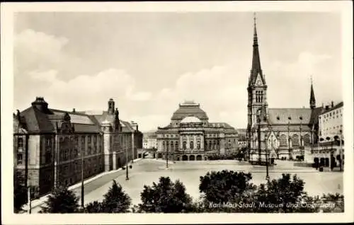 Ak Karl Marx Stadt Chemnitz in Sachsen, Museum, Opernhaus, Kirche