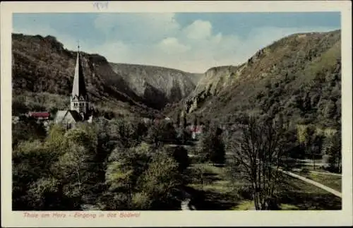 Ak Thale im Harz, Eingang ins Bodetal, Kirche