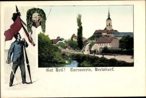 Ak Bertsdorf in der Oberlausitz, Turnverein, Kirche