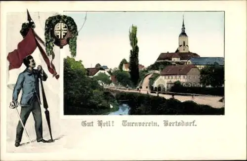 Ak Bertsdorf in der Oberlausitz, Turnverein, Kirche