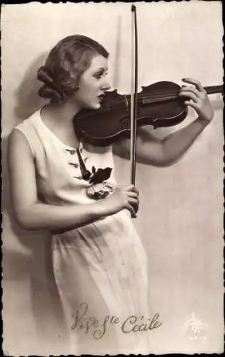 Ak Vive Ste Cécile, Frau mit Violine