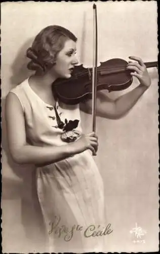 Ak Vive Ste Cécile, Frau mit Violine