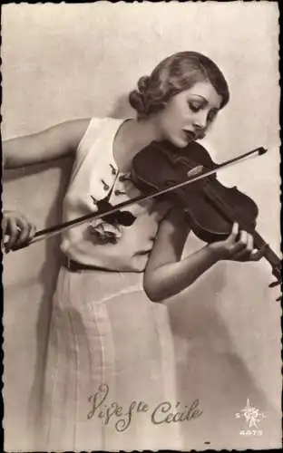 Ak Vive Ste Cécile, Frau mit Violine