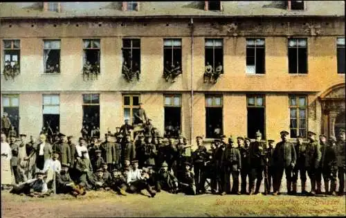 Ak Brüssel, deutsche Soldaten vor der alten Militärkaserne, 1. WK