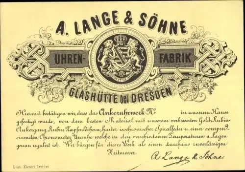 Ak Glashütte in Sachsen, Uhrenfabrik A. Lange & Söhne, Ankeruhrwerk