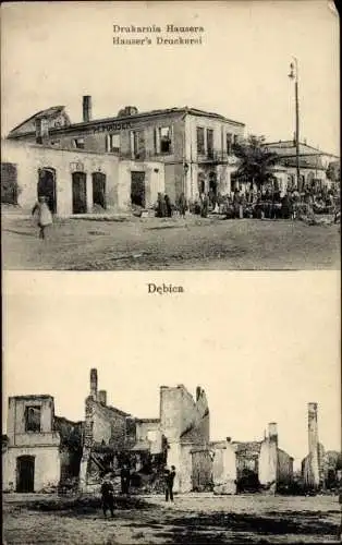 Ak Debica Polen, Hauser's Druckerei, Kriegszerstörungen, I WK