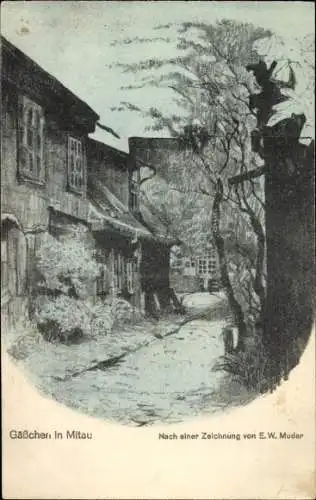 Künstler Ak Muder, E. W., Jelgava Mitau Lettland, Gässchen