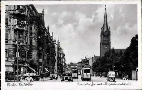 Ak Berlin Neukölln, Bergstraße mit Magdalenenkirche, Leih-Haus