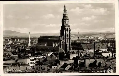 Ak Świdnica Schweidnitz Schlesien, Panorama mit Kirche