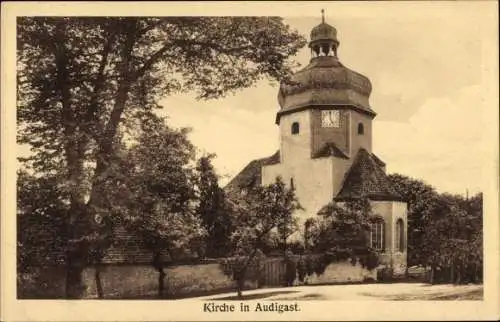 Ak Audigast Groitzsch in Sachsen, Partie an der Kirche