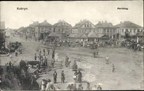 Ak Kobryn Weißrussland, Marktplatz, Markttag