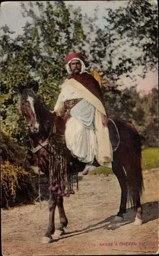 Ak Arabe a Cheval, Araber auf einem Pferd, Maghreb