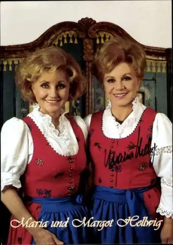 Ak Schauspielerinnen Maria und Margot Hellwig, Portrait, Autogramm, Sendung Güästehaus, Tracht