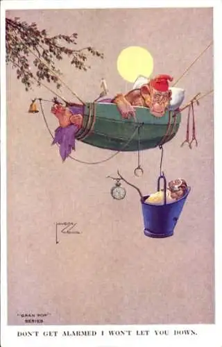 Künstler Ak Wood, Lawson, Affen, Hängematte