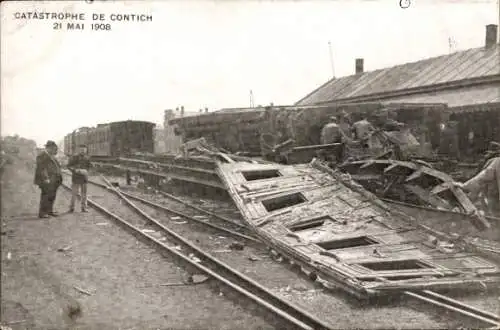 Ak Contich Kontich Flandern Antwerpen, Eisenbahnunglück 21. Mai 1908