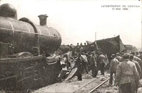 Ak Contich Kontich Flandern Antwerpen, Eisenbahnunglück 21. Mai 1908