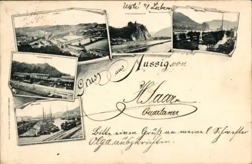 Ak Ústí nad Labem Aussig an der Elbe, Panorama, Schreckenstein, Hafen