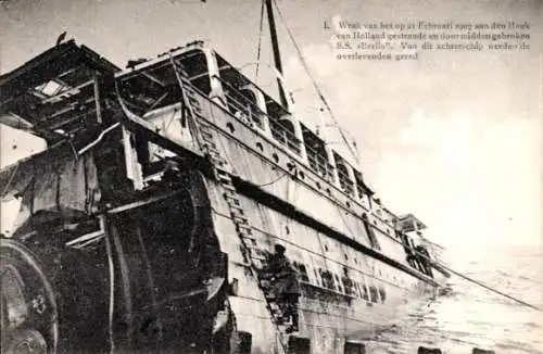 Ak Hoek van Holland Rotterdam Südholland Niederlande, Wrack Fährschiff SS Berlin