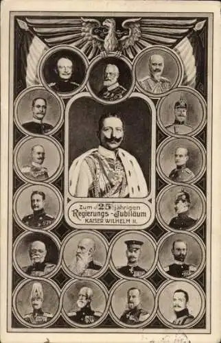 Ak Kaiser Wilhelm II., Zum 25 jährigen Regierungsjubiläum, König Friedrich August III. von Sachsen