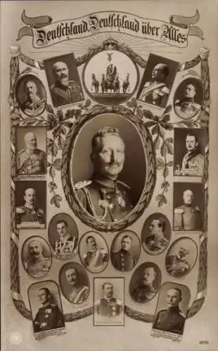 Ak Kaiser Wilhelm II., Bundesfürsten, König Wilhelm II. von Württemberg, Friedrich August III.