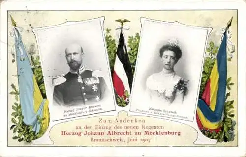 Ak Herzog Johann Albrecht zu Mecklenburg Schwerin, Herzogin Elisabeth, Braunschweig 1907